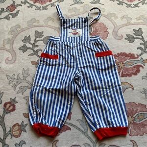 VTG Sail Across the Ocean Blue Striped Kids Overalls Sz 18 mos